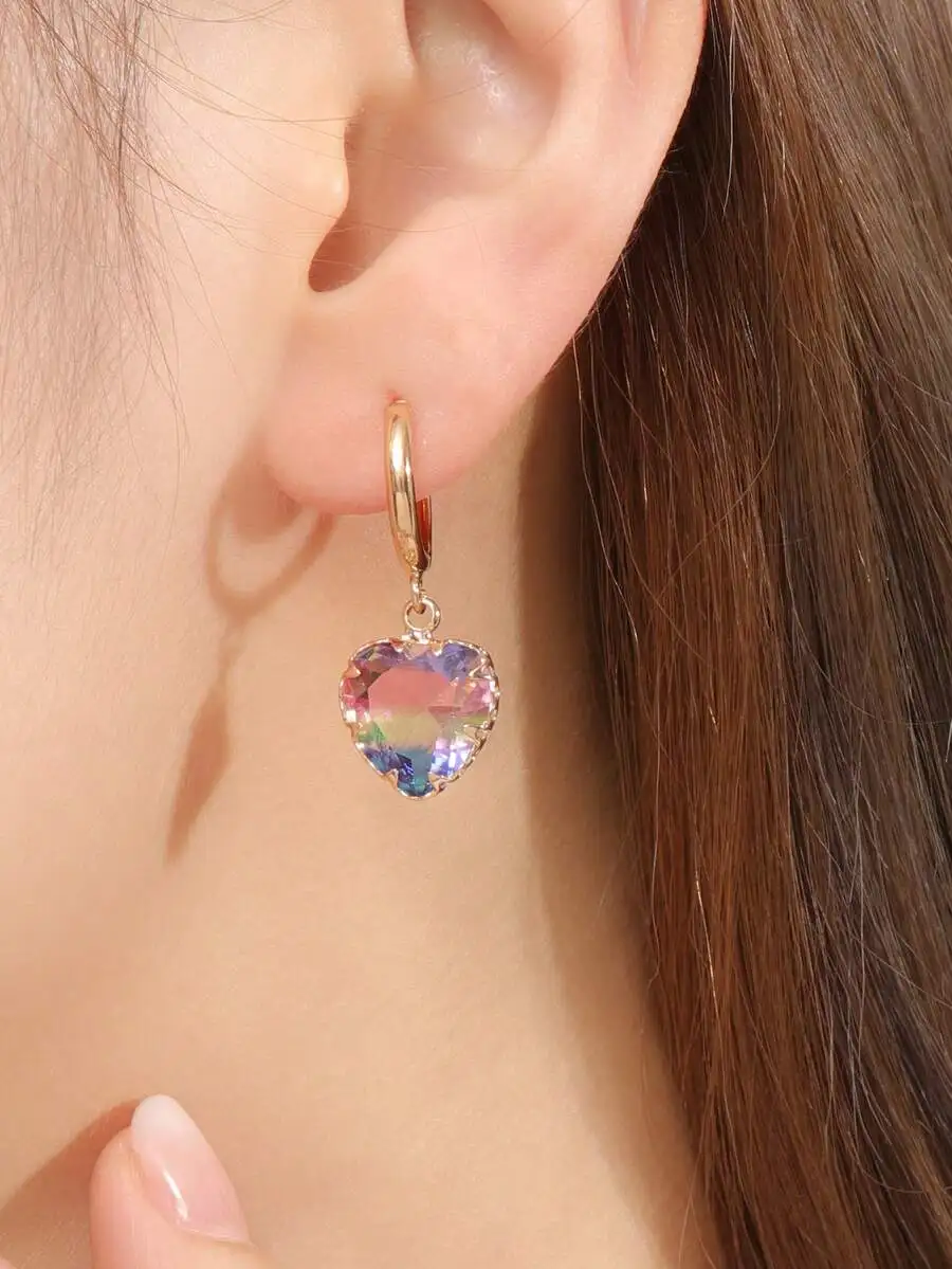 1 Pair Colorful Heart-Shaped Pendant Elegant & Charming Earrings