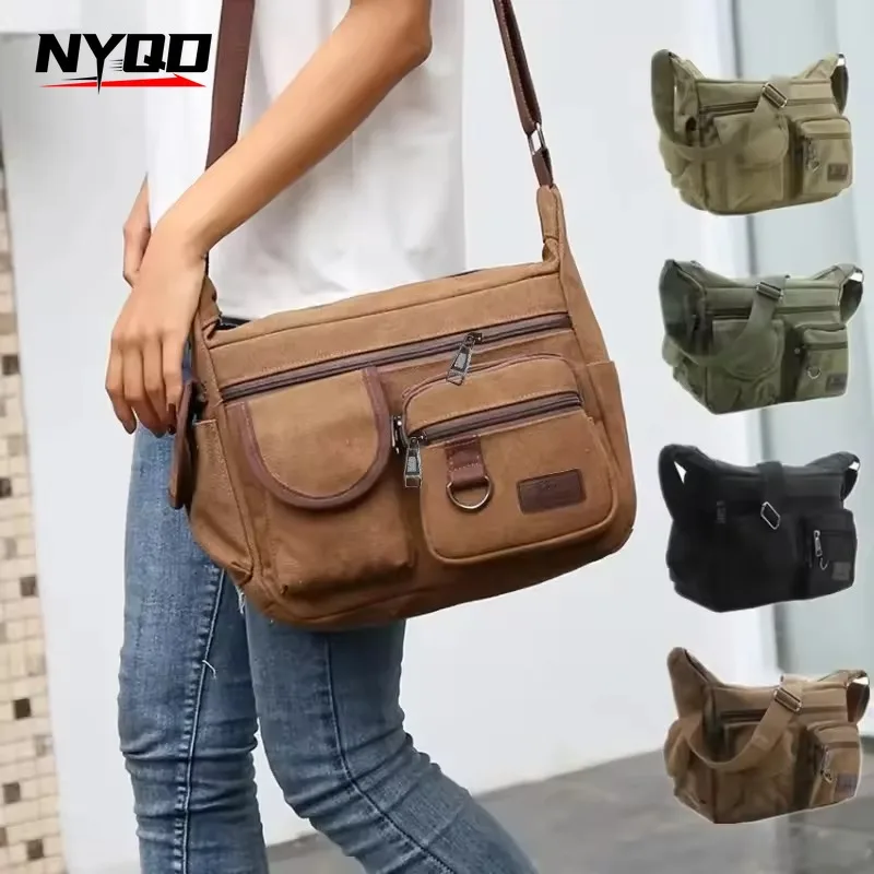 Vintage Canvas Messenger Bag Men Outdoor Exercise Lightweight Casual Multi Pockets Daily Commute Shoulder Bag Messenger Bags