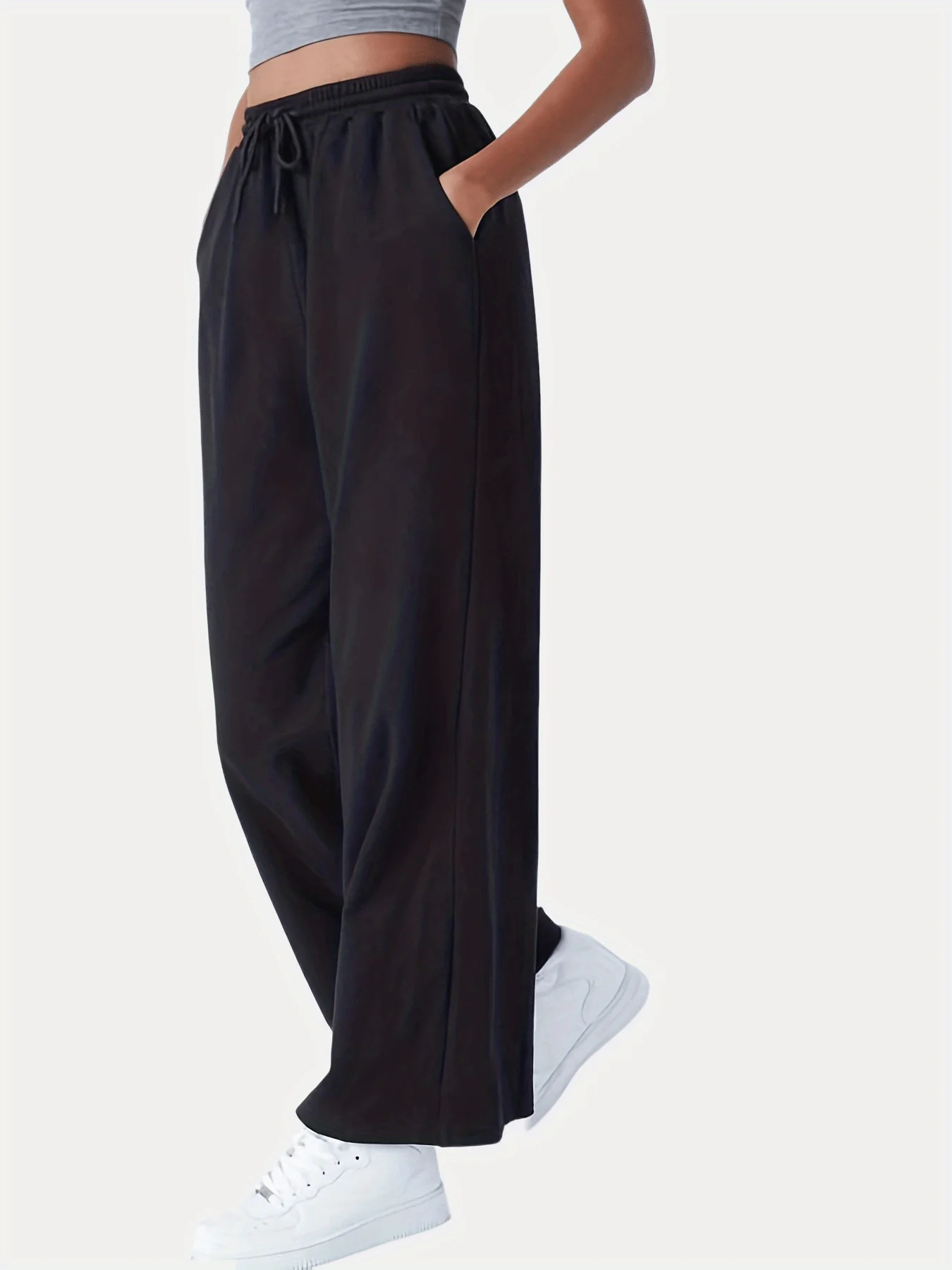Women'S Cozy Gray Sweatpants with Elastic Waistband Drawstring Loose Fit Long Length Pockets Casual