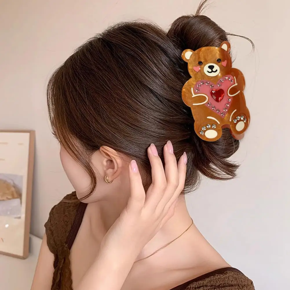 Cartoon Bear Shape Acrylic Back Head Hair Claw Clip Anti-slip Teeth Half-Tied Hairstyles Large Shark Hair Claw