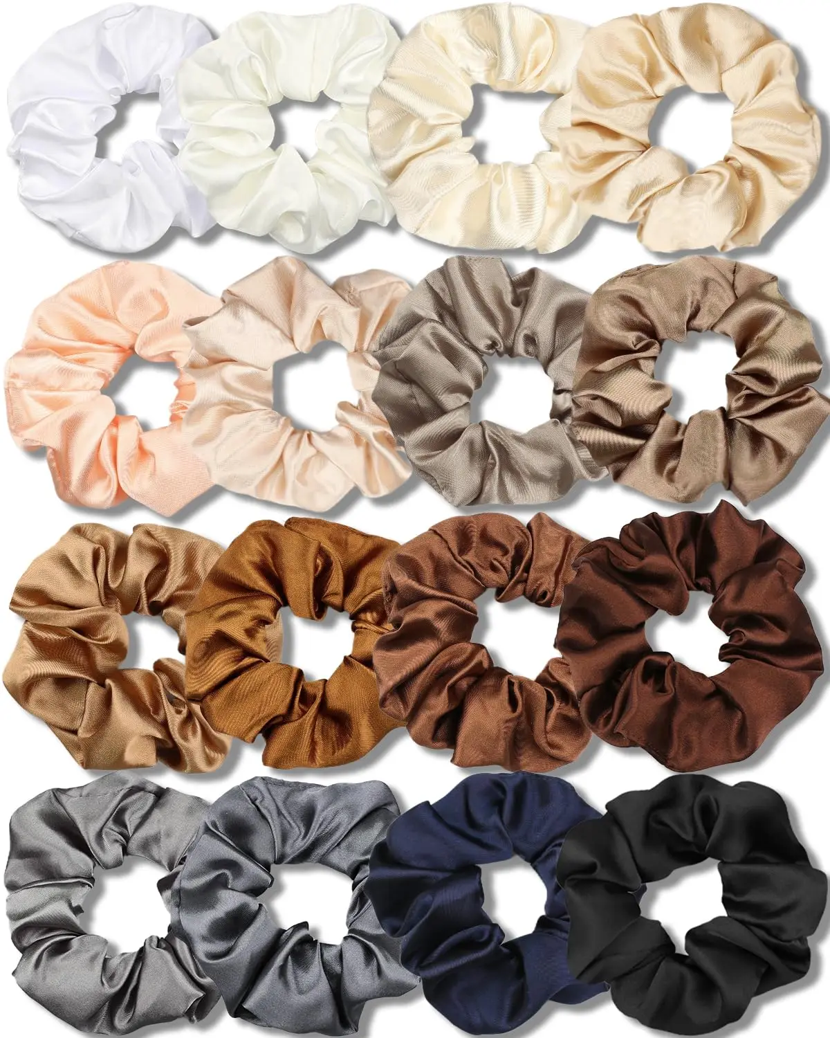 Satin Scrunchies for Women, Soft Than Silk for Hair, Fashion Ties and Bands for Thin | Thick Hair Styling, 16 Pack (Neutral Colo