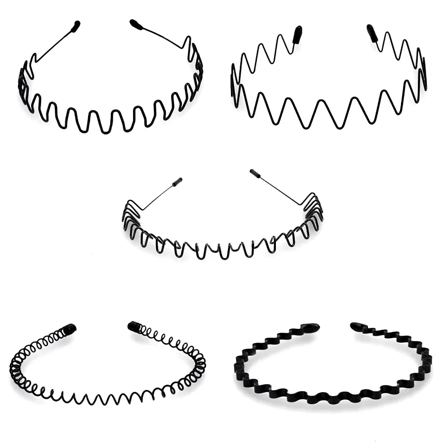Unisex Black Elastic Non Slip Simple Metal Headbands For Men Women Wavy Hairband Spring Hair Hoop Fashion Hair Accessories