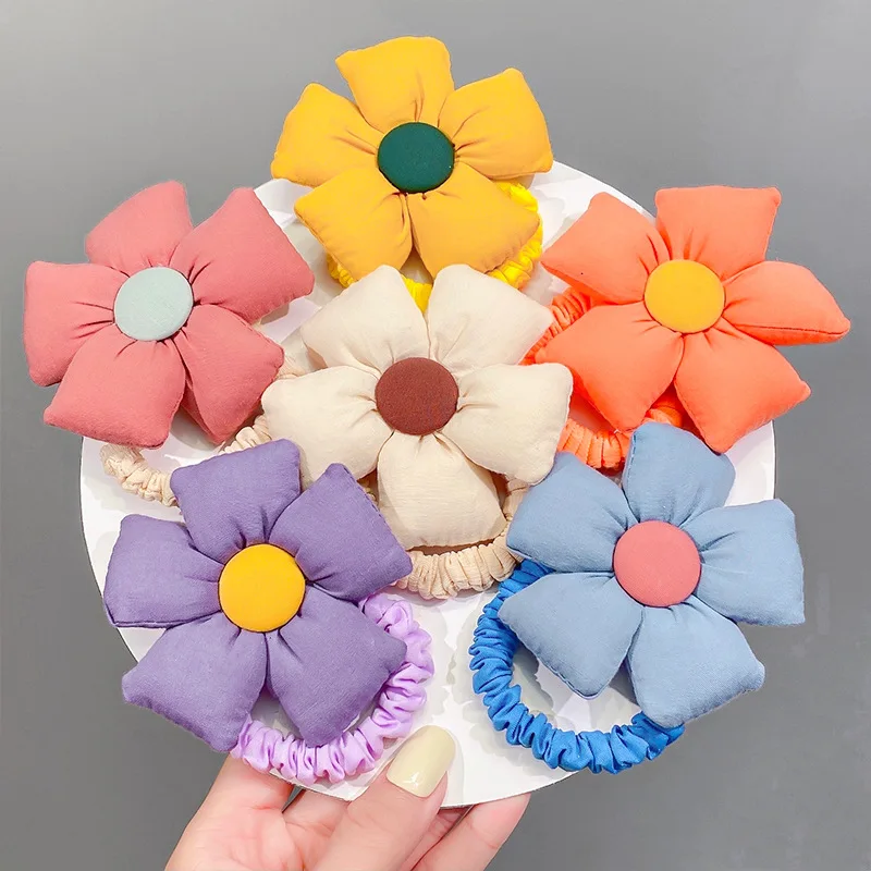 Girls Cute Colorful Cotton Big Flower Elastic Hair Bands Children Sweet Hair Decorate Headband Hair Tie Lovely Hair Accessories