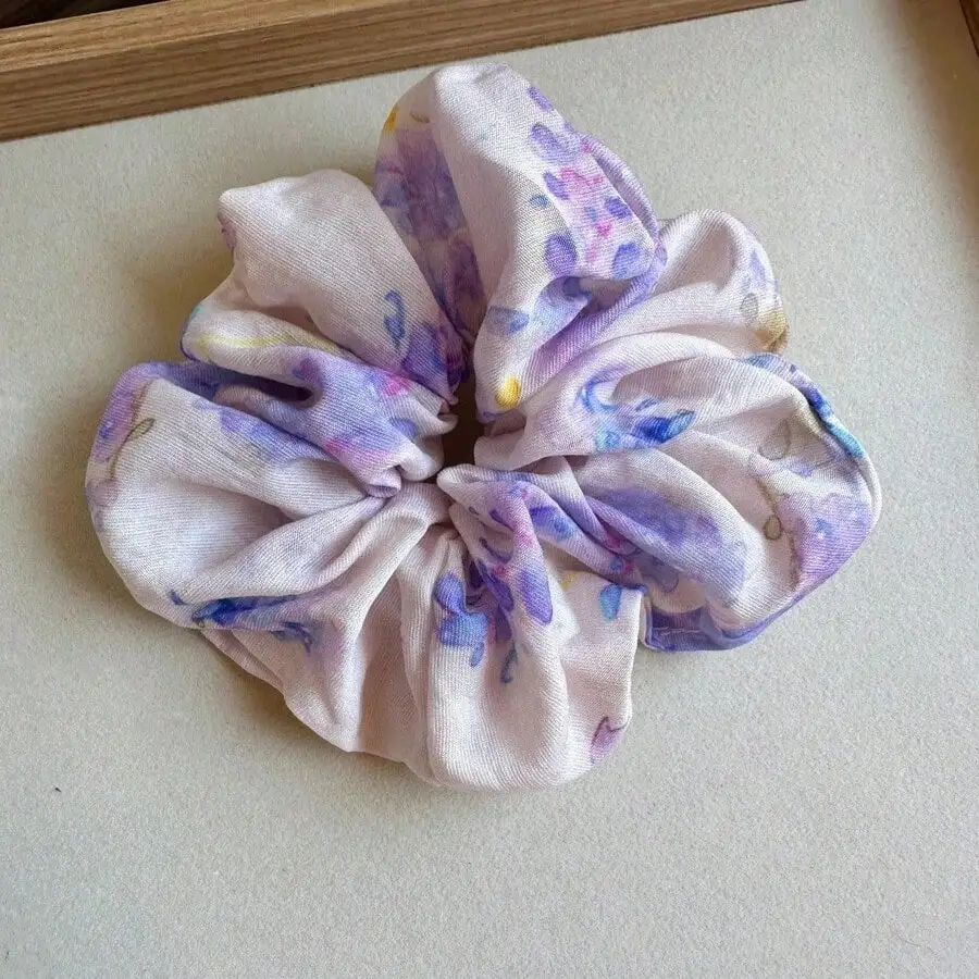 A Purple Romantic Hair Tie Sweet Floral Scrunchie Fresh Square Scarf