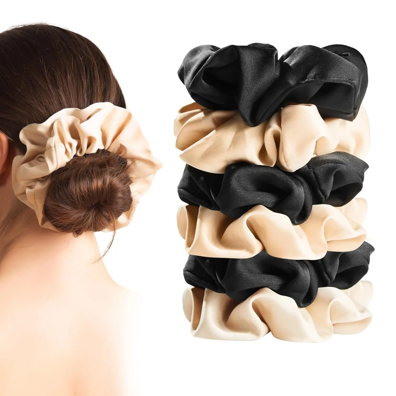 6Pcs Scrunchies for Women, Premium Satin Hair Scrunchies Sleep, Hair ties For All Hair Types and Textures, Girls Ponytail Holder