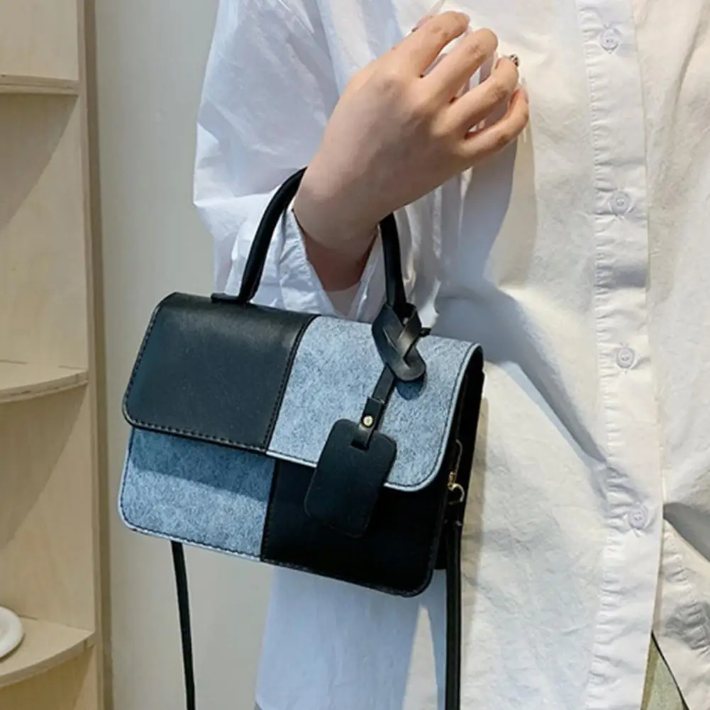 Patchwork Handbag Shoulder Bag Stylish Crossbody Bag with Detachable & Adjustable Shoulder Strap for Commuting Dating Party