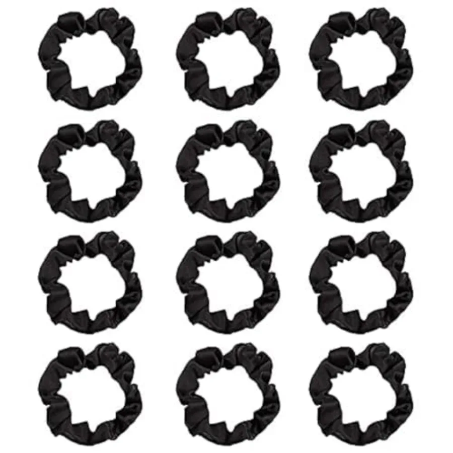12Pcs Satin Hair Scrunchies, Black Scrunchies Hair Ties Elastic Hair Bands Ponytail Holder Hair Accessories Valentines Day Gift