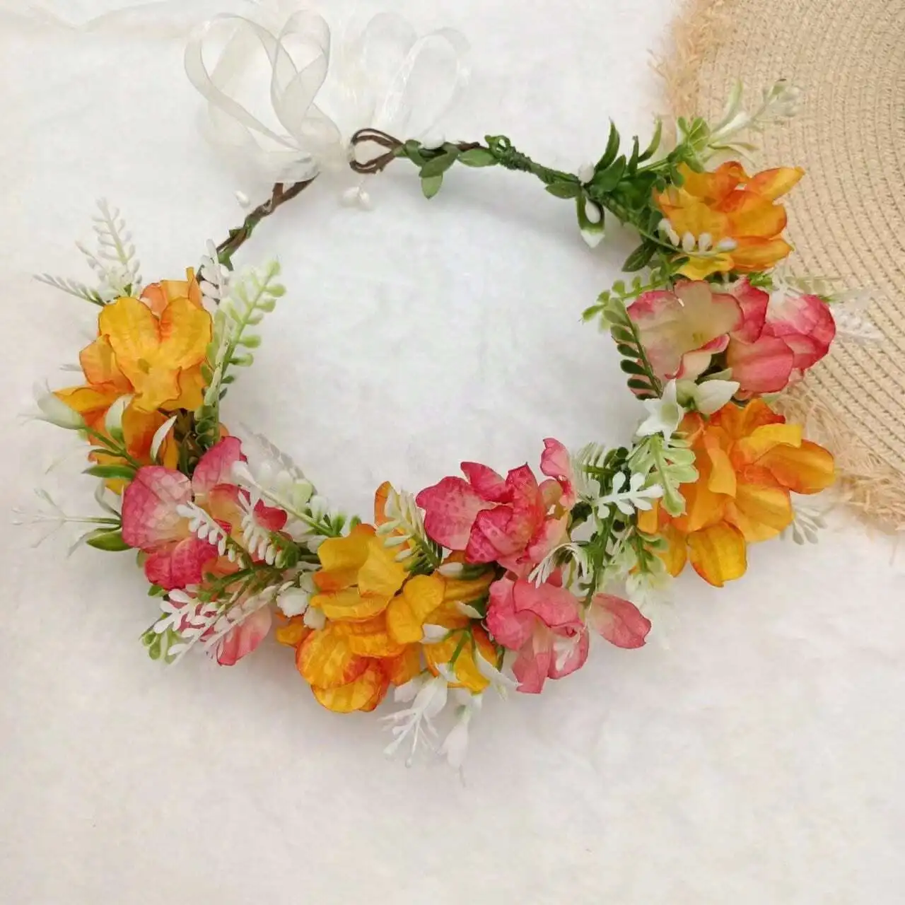 1pc Women's Floral Headband, Elegant Nature Style Simulated Flower Crown Headpiece, Suitable For Bride, Bridesmaid, Wedding, Beach Vacation, Stage Performance Valentine's Day Accessories,Party,Birthda