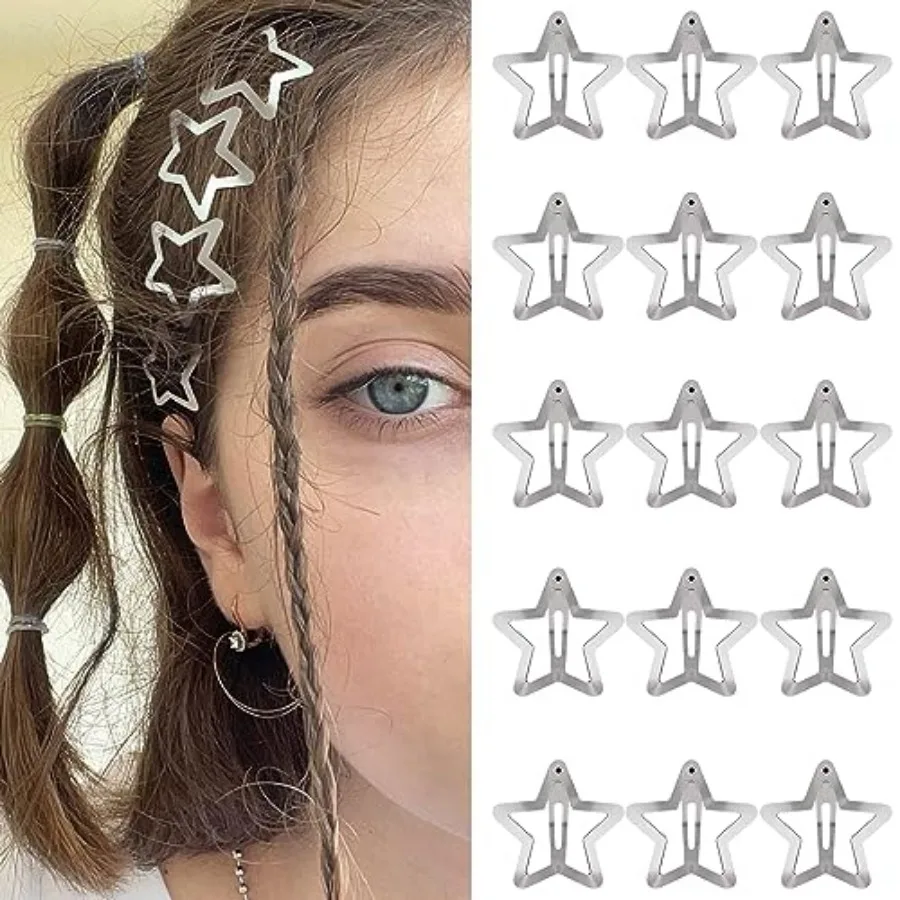 Star Hair Clis 00s Y2K Sna Hair Barrettes Non Sli Star Hair Accessories Silver Metal Hair Clis for Girls Women CS