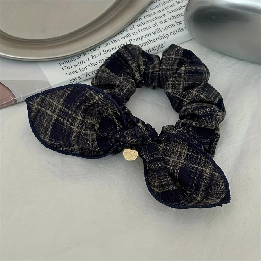 1Pcs age reduction and versatile retro plaid college style bow hair band small intestine ring rubber band headband hair rope hair accessories new