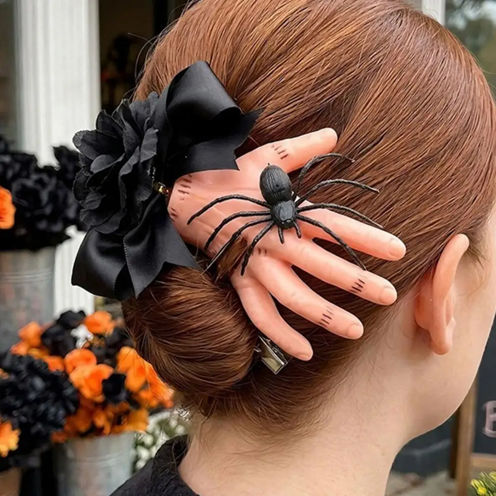 Halloween Hair Clip for Women,Horror Style Hair Clip Realistic Severed Hand Hairpin with Black Rose, Horror Hair Accessory