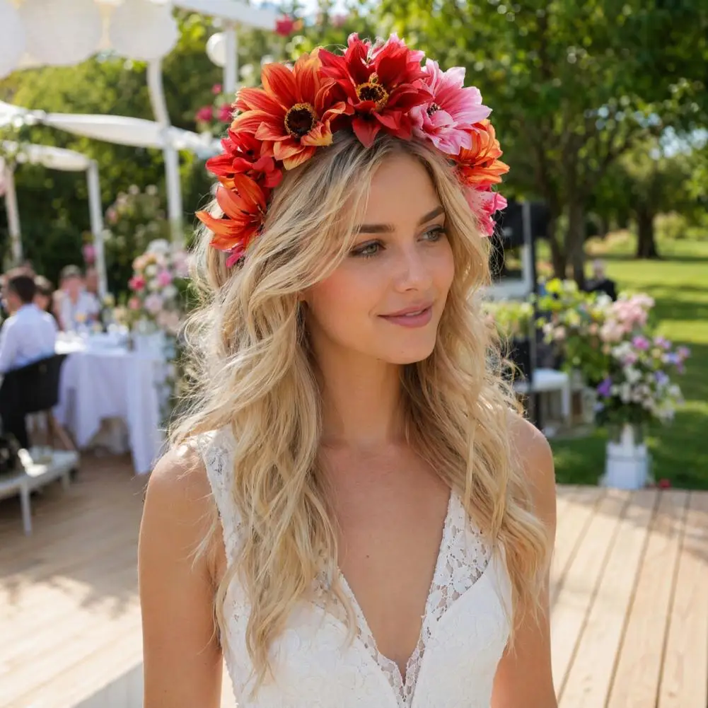 Durable Floral Hairband with 3D Simulated Sunflower,Soft Texture Floral Headwear for Weddings Vacations And Parties