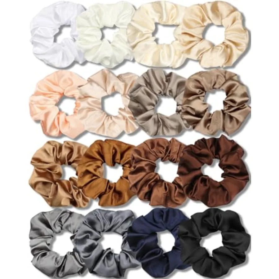 Satin Scrunchies for Women, Soft Than Silk for Hair, Fashion Ties and Bands for Thin Thick Hair Styling, 16 Pack Neutral Color