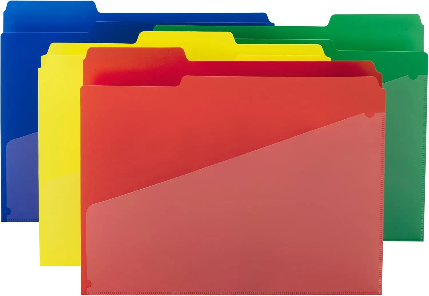 Poly File Folders with Pockets, 1/3-Cut Tabs, Letter Size, Set of 12 for Documents