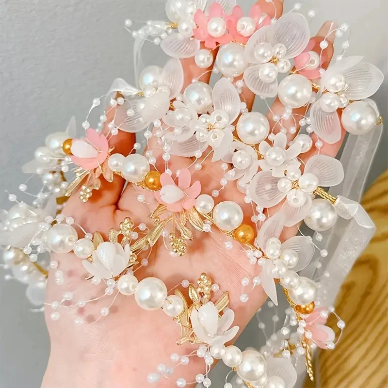 Princess Hair Accessory One Fairy Imitation Pearl Sweet Flower Wreath Headband for Ladies Party Wedding Birthday Headwear