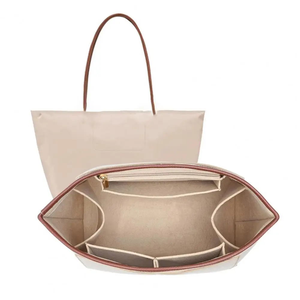 Purse Insert Organizer Felt Multi-compartment Bag Insert Purse Organizer Insert with Zipper Pocket for Women Purse Handbag