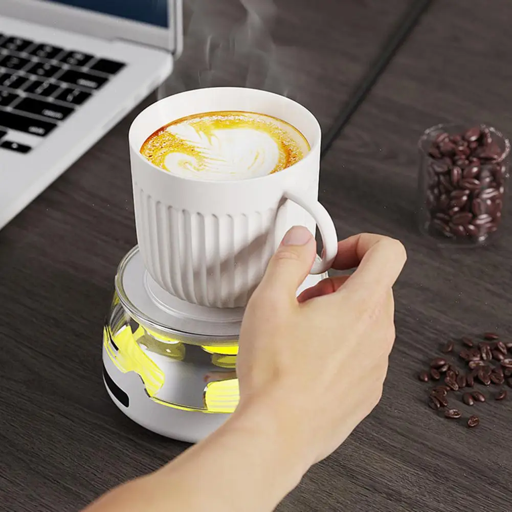 Tea Cup Heater Adjustable Temperature Coffee Mug Warmer with Ambient Light Portable Drink Coaster Auto Shut-off Cup for Office