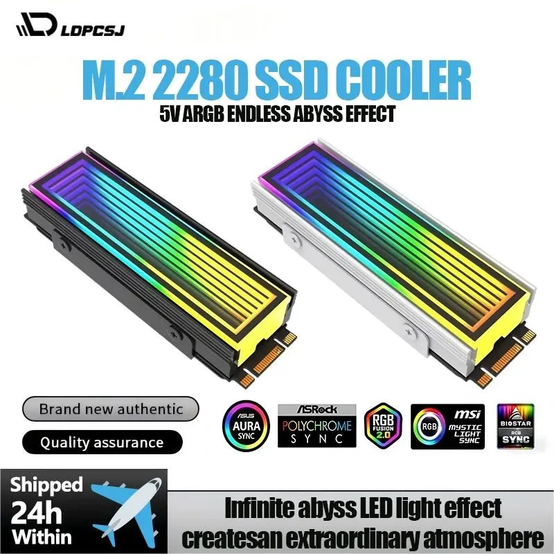 Infinite Mirror ARGB M.2 SSD Cooling Heatsink LDPCSJ 5V 3Pin Motherboard Aura Sync RGB Radiator Prevent High Speed NVMe SSD Thermal Throttling Perfect Fit PCIe Gen4 Gen5 2280 Solid State Storage for H