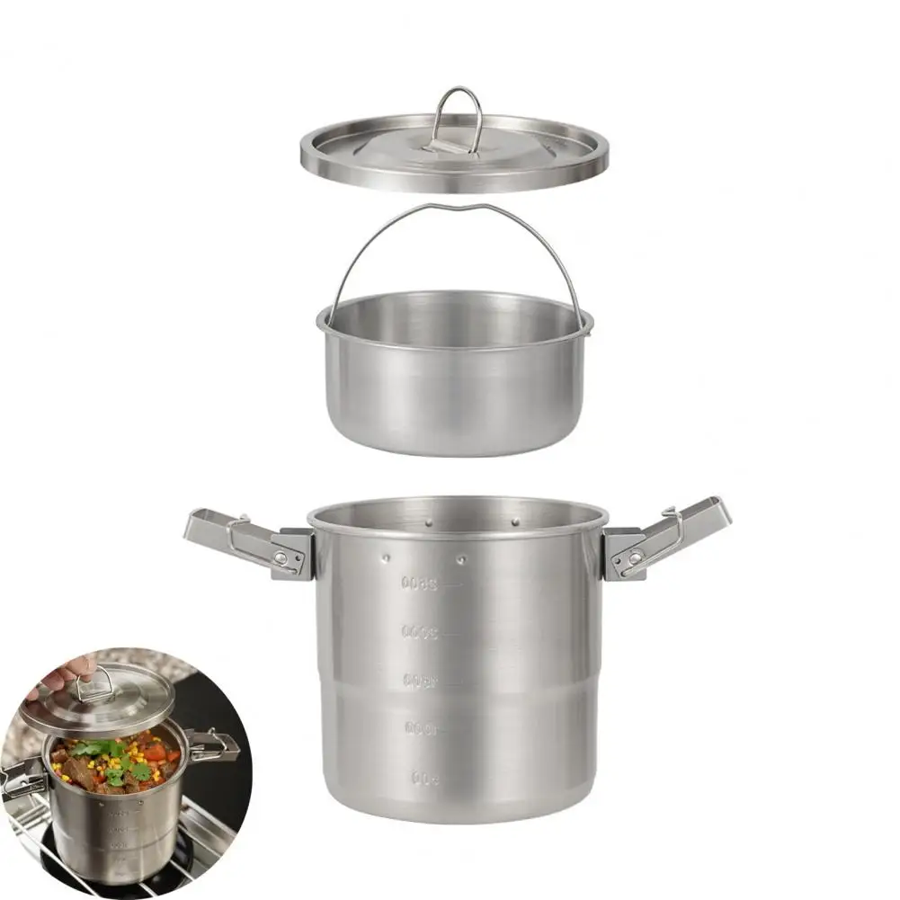 Outdoor Cooking Pot 3l 304 Stainless Steel Camping Bowl with Folding Handle Portable Outdoor Hiking Cookware Backpacking Bbq