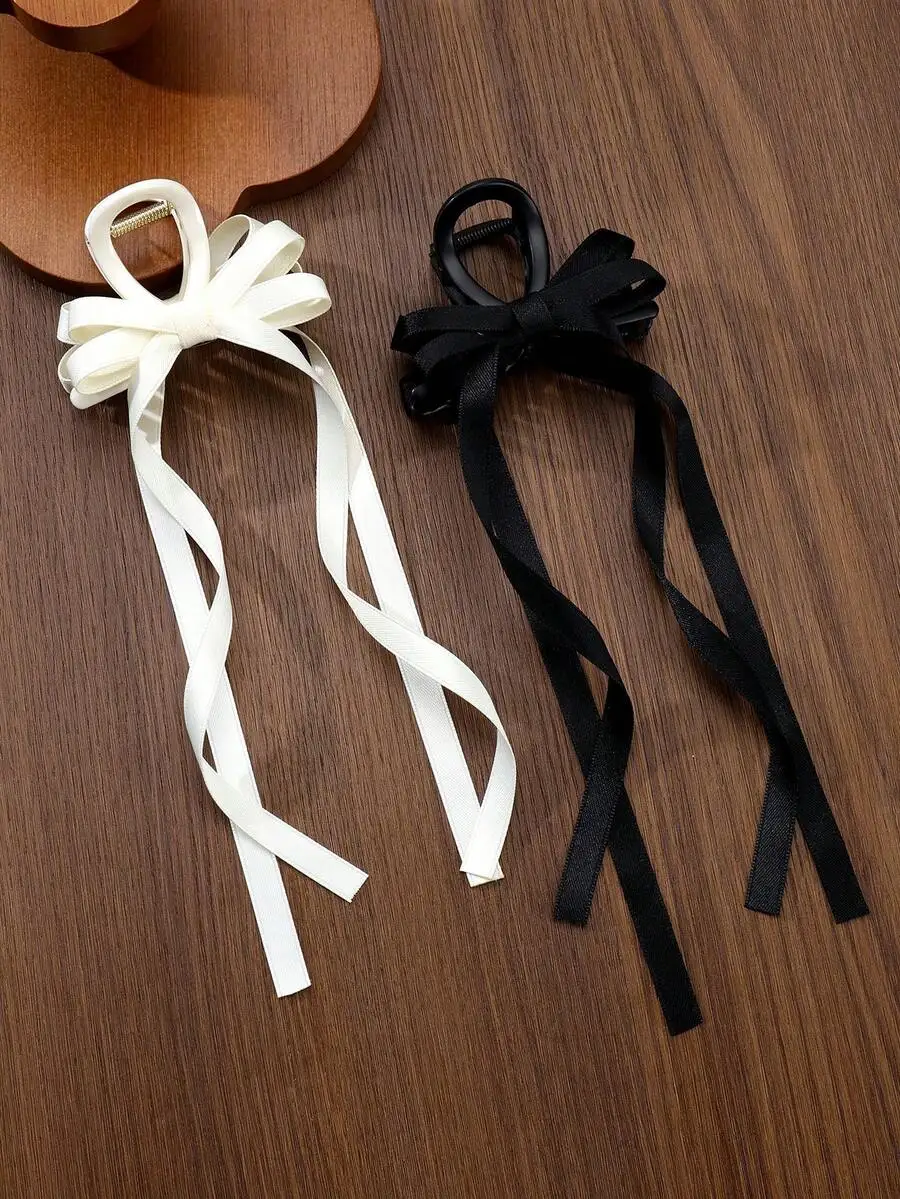 1pc Women's Solid Color Double-Layer Bow Ribbon Hair Claw Clip, Suitable For Daily Use Hair Accessories Women Hair Clips