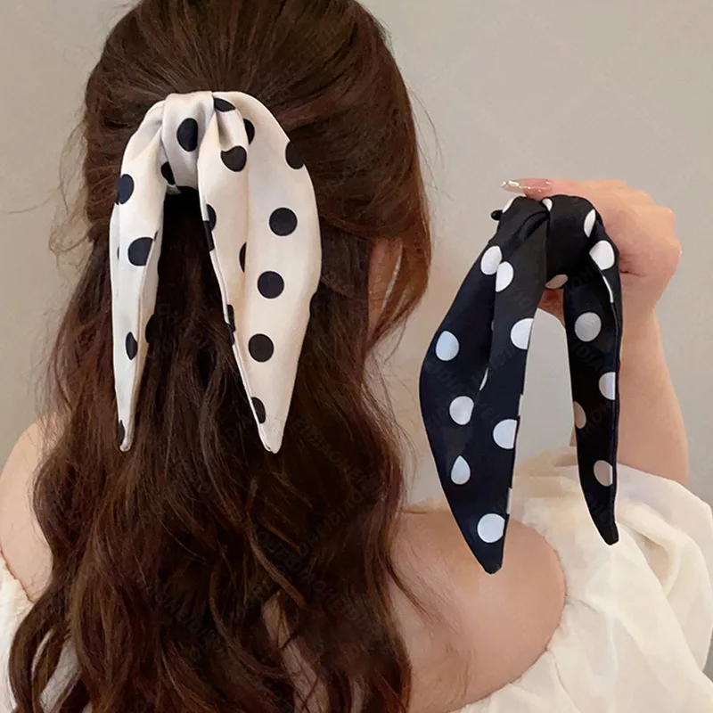 Black And White Polka Dot Bow Clip Satin Classic Hairpin Fashionable And Elegant Girls Hair Accessories Hairpin