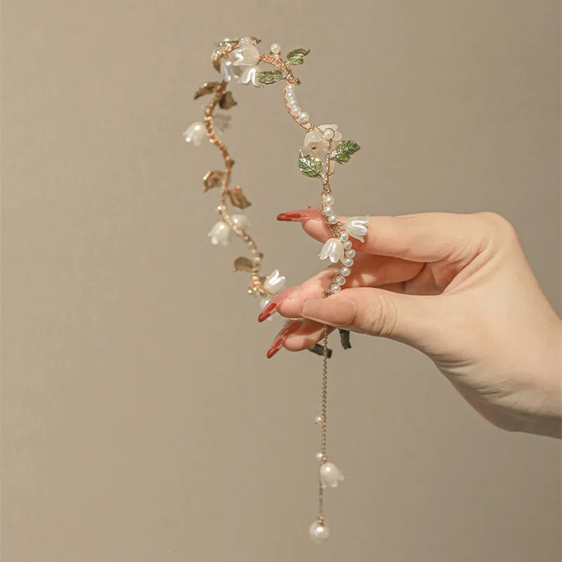 Fairy hair tie headband, simple and personalized pearl lily of the valley headband