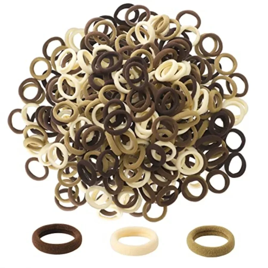 200Pcs Hair Ties, 1 Inch Cotton Baby Hair Ties for Girls, Brown Seamless Elastic Bands Stocking Stuffers for