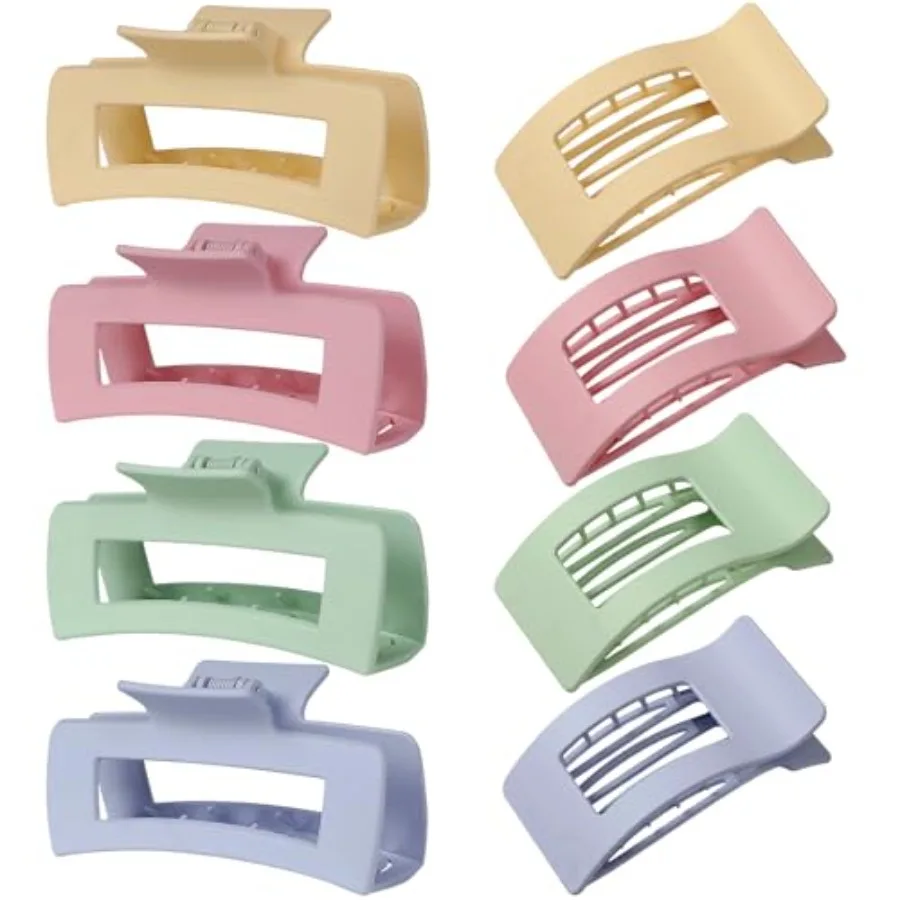 8 Pack Hair Clips for Women, 2 Styles Large Matte No-Slip French Flat Claw Clips for Thick Thin Curly Hair, Comfortable Strong