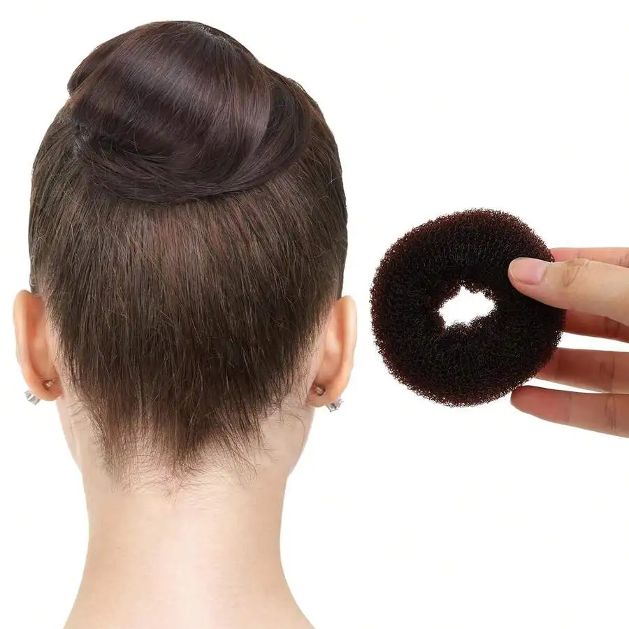 Hair Bun Maker Donut Shaper With Bobby Pins Hair Nets And Bands Brown