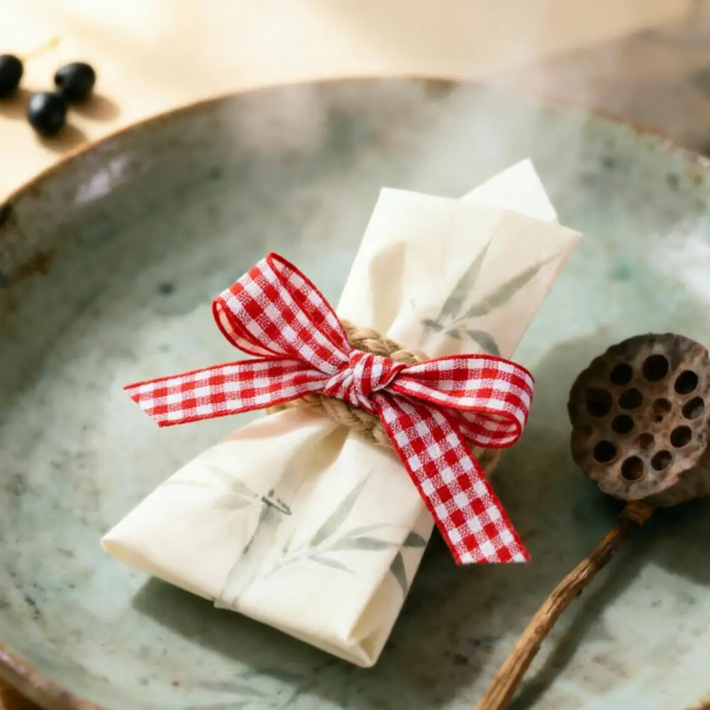 Boutique Guesthouse Tableware 6pcs Jute Rope Napkin Rings with Plaid Bow Handmade Tableware Holders for Cloth Dinner Napkins