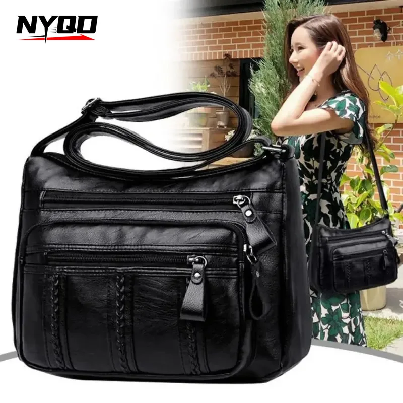 PU Multilayered Soft Leather Bags Large Capacity Middle Aged Women's Bag Lightweight  Fashion Crossbody Elderly Shoulder Bag