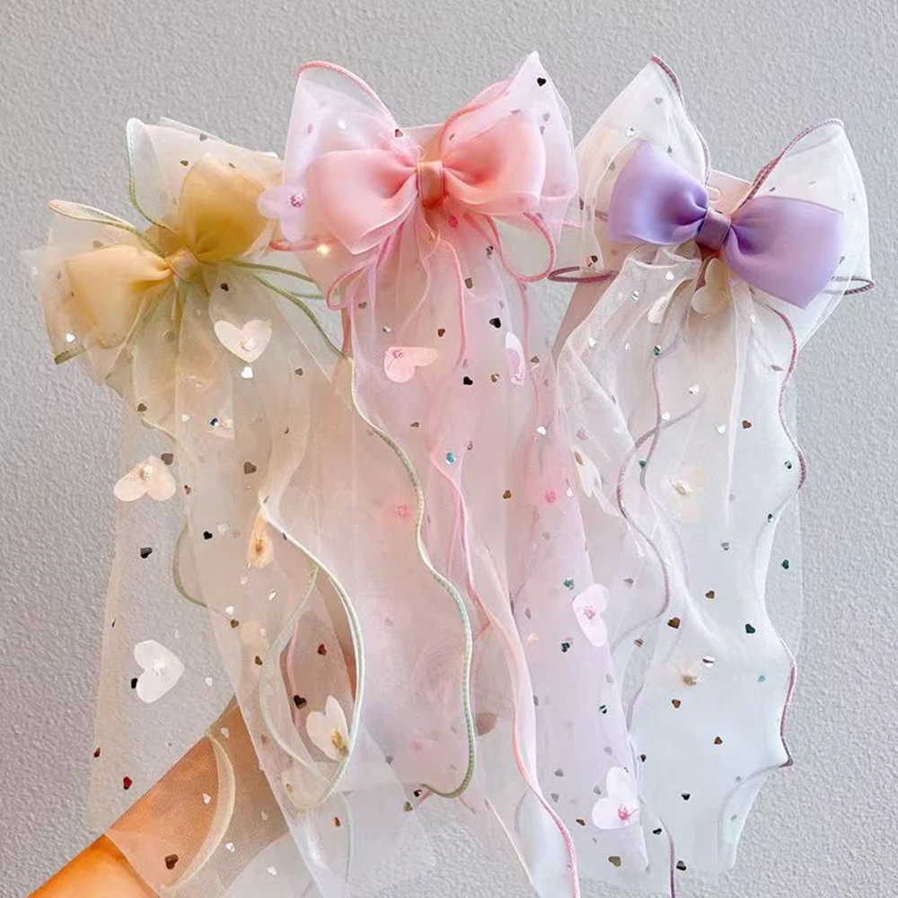 Mesh Bow Hair Accessory Children's Sweet Princess Hair Clip Girl's Ponytail Top Clip