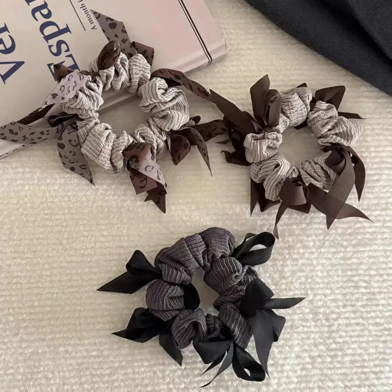 Korean niche woven bow large intestine hair band women's hair volume ball head hair rope high-end ponytail head rope