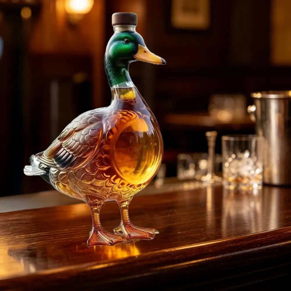 Whiskey Glass Container Duck Whiskey Decanter with Stopper Straight Bourbon Glass Bottle 350ml Novelty Liquor Dispenser for Home