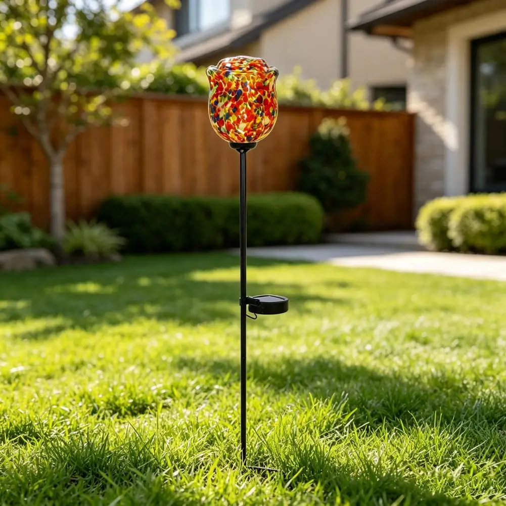 Colored Glass Lawn Lamps Glass Rose Solar Light Colorful Garden Pathway Decor Waterproof Snail-shaped Lawn Stake Outdoor Patio