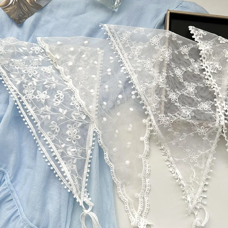 White Woven Floral Lace Hair Scarf Wraps Breathable Women Retro Triangle Headscarf Sweet Retro Lace Hair Accessories