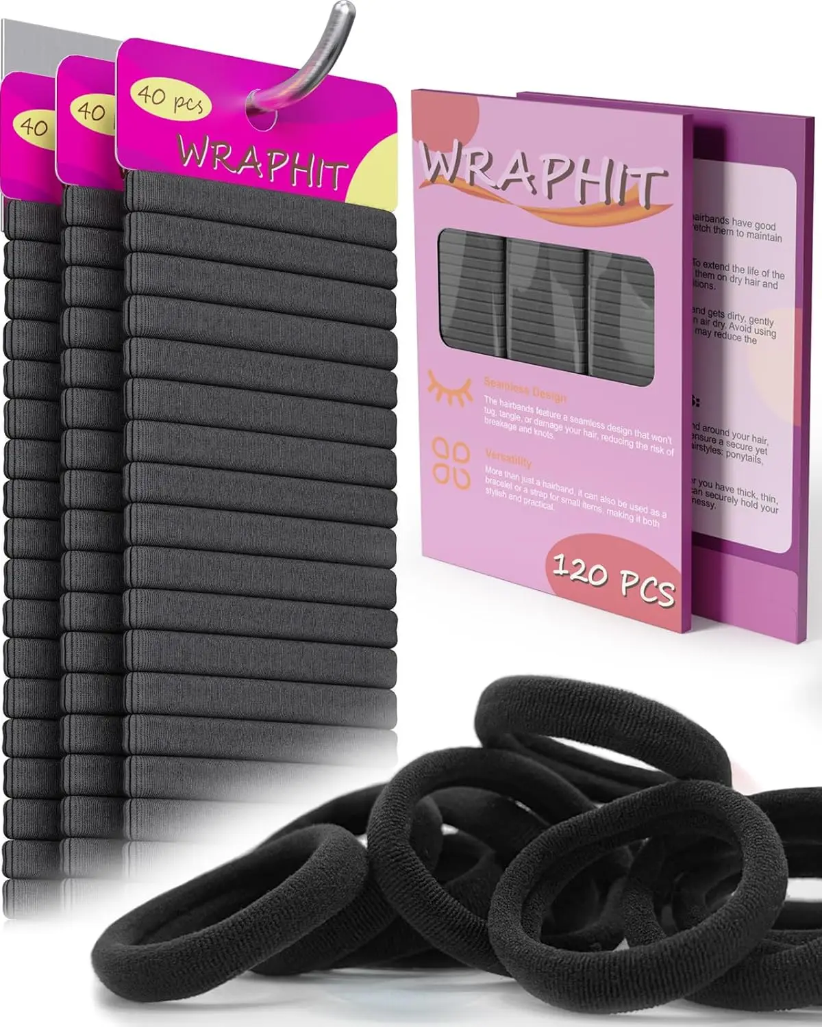 120pc Hair Ties No Damage Snag Free for Thick Hair | soft,ouchless,seamless,thick,strong hold,no-slip grip,elastics ponytail hol