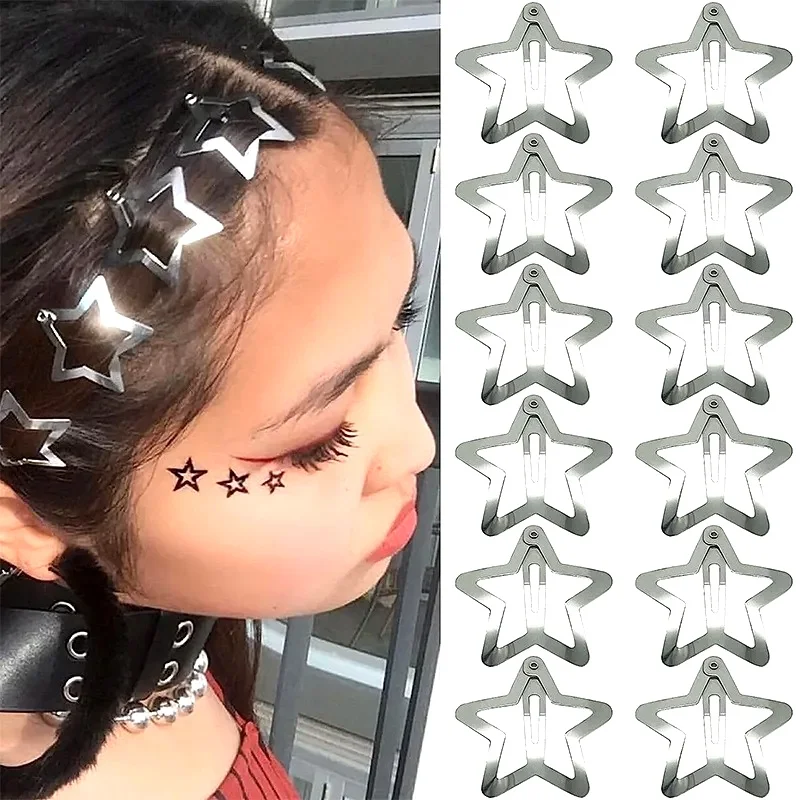 10/25Pcs Metal Star Hair Clip for Girls Y2K Babe Silver BB Bang Hair Clip Versatile Water Drop Hair Barrette XKBJ08