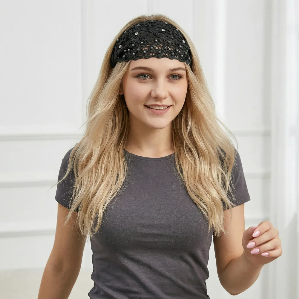Flexible Hair Band 4pcs Plum Blossom Wide Headband Set Faux Pearl Hair Bands Non-slip Floral Cutout Design for Festivals