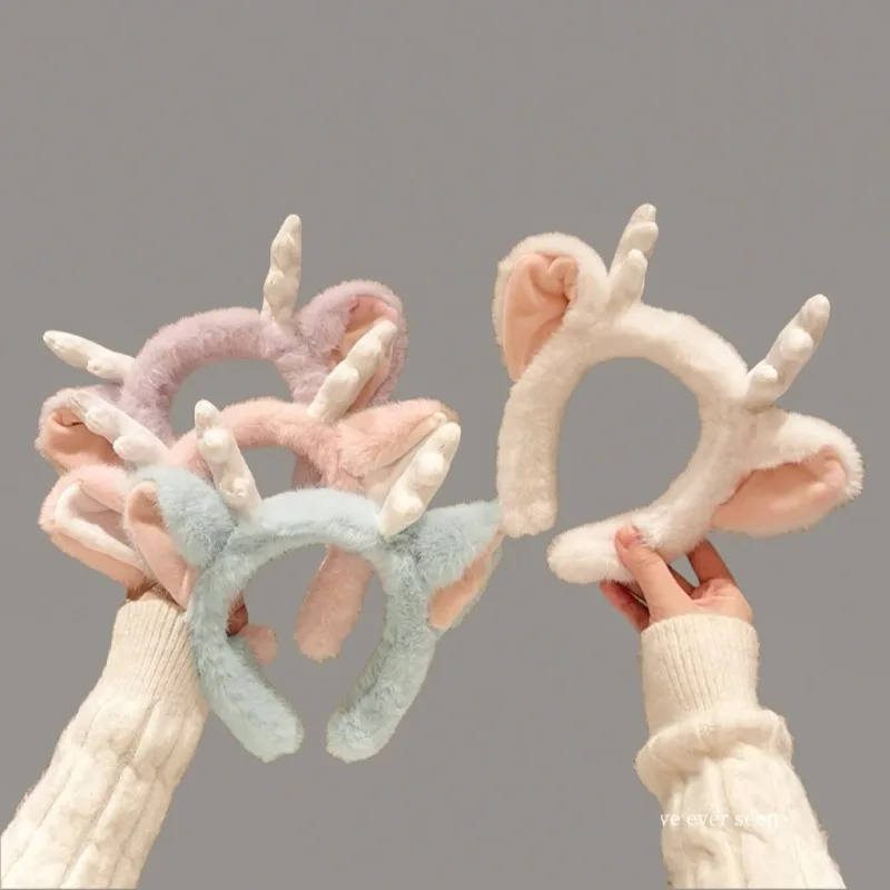 1-piece package, cute plush dragon horn face wash photo headband, women's 2024 new cartoon hairpin headband, hair band, pressure headband.