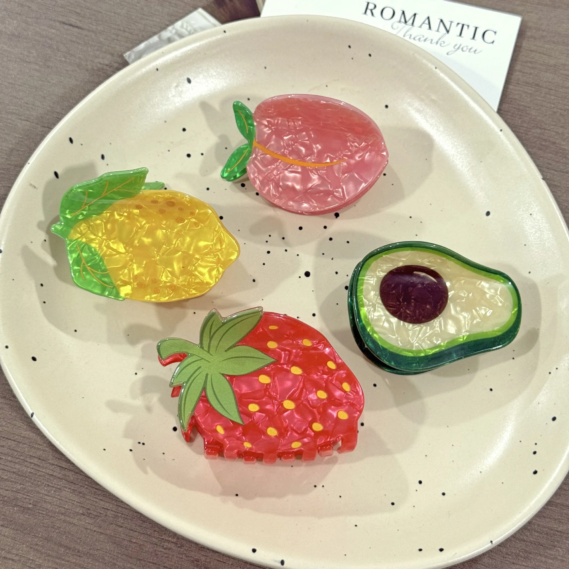 NEW Fresh Fruit Series Hair Claw Avocado Strawberry Lemon Peach Acrylic Hair Claw Clips Hair Accessories for Women Girls