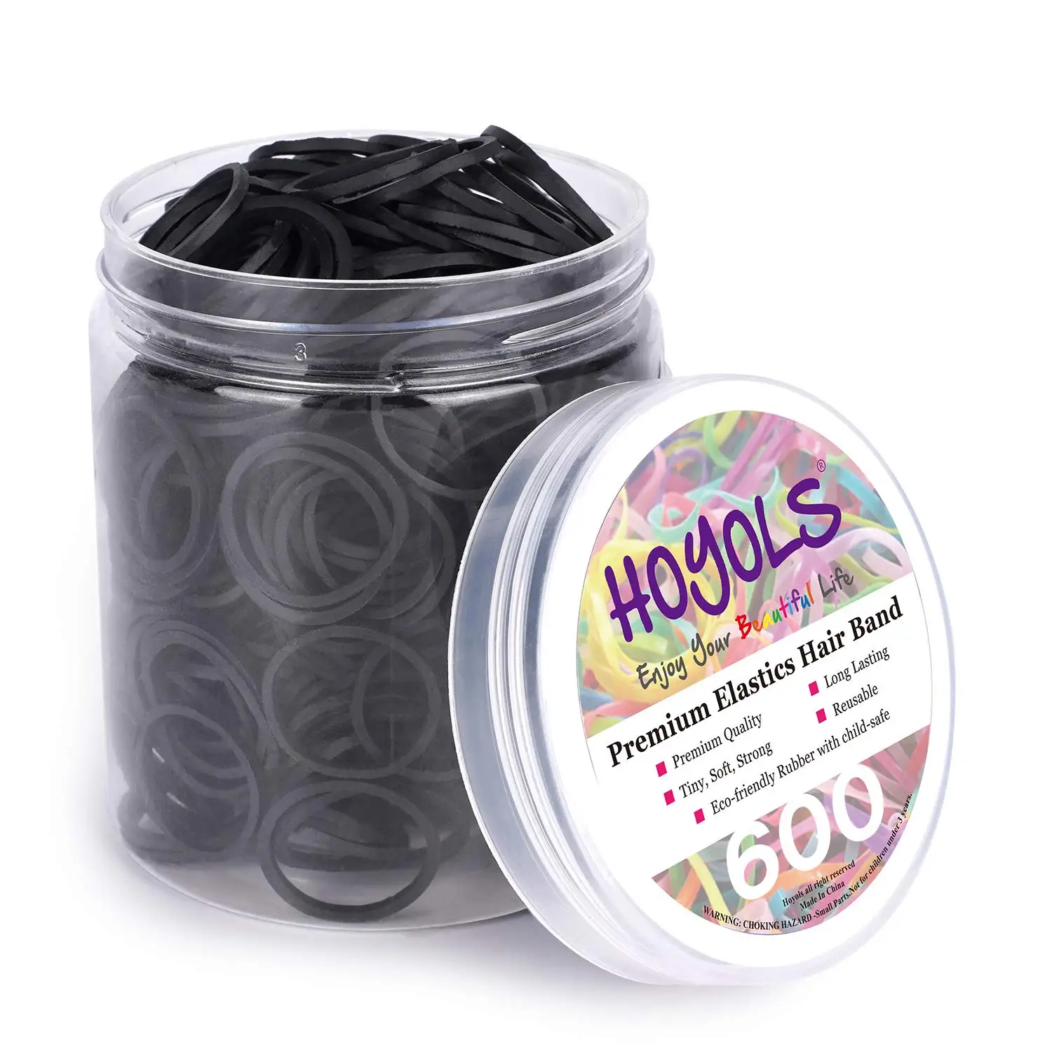 3/4” Inches Black Hair Rubber Bands for Hair Ties Small Mini Elastics Bands Large Braiding Ponytail Holders for Girls No Damage