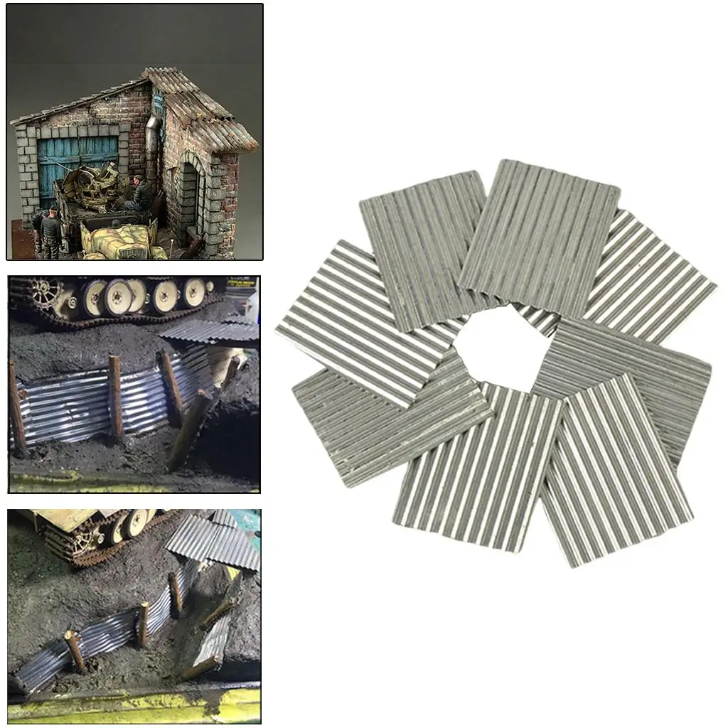 8 Pieces 1/35 Scale Steel Shed Corrugated Tile Table Miniature Architecture Building Scene Layouts Scenery