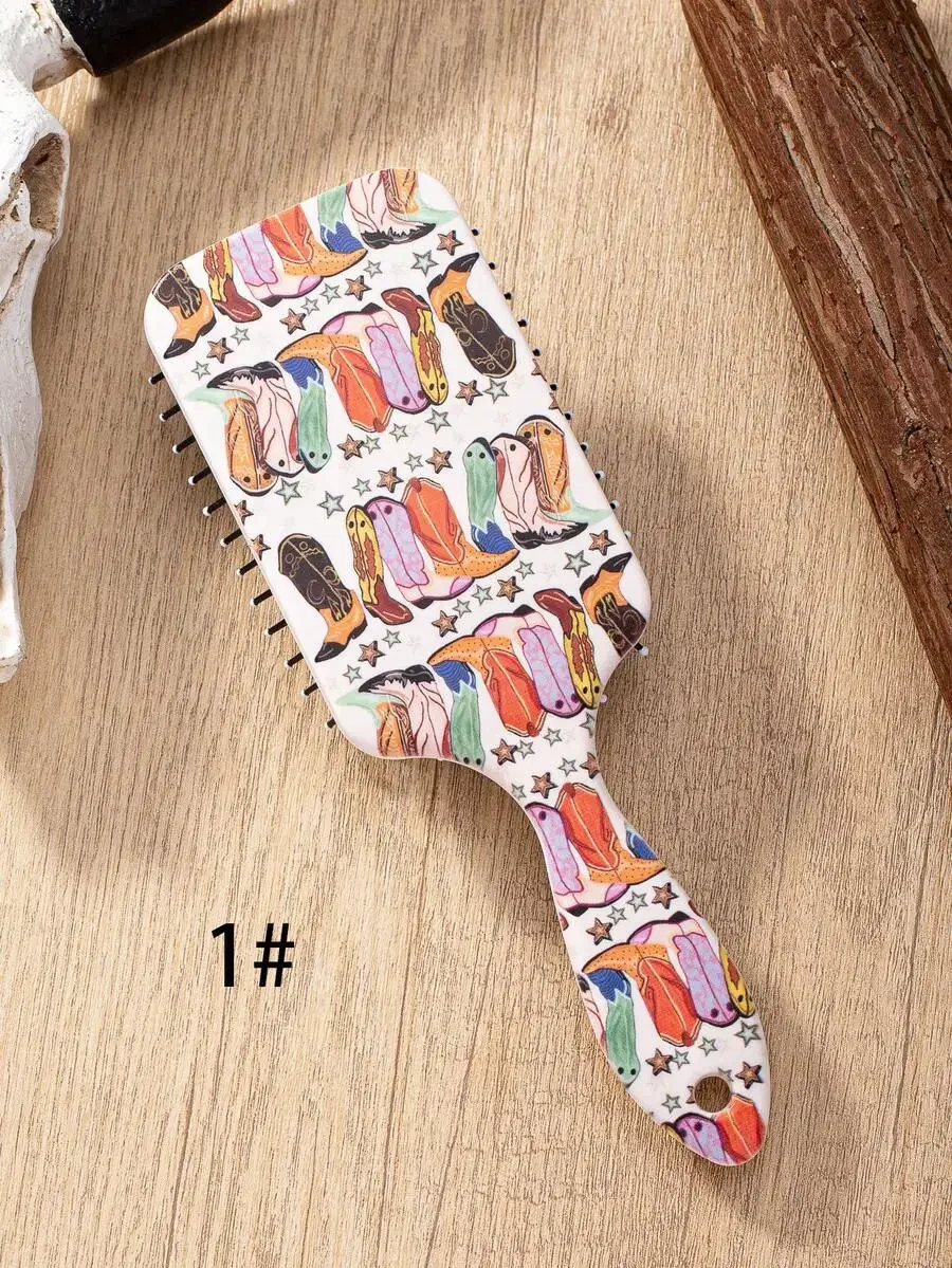 Western Cowboy Print Hair Comb With Air Cushion Massage For Long Hair Styling Unisex