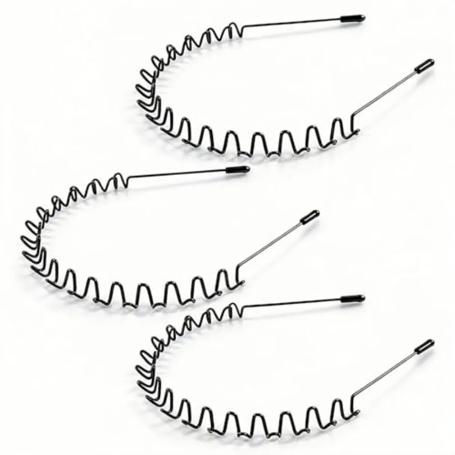 Metal Hair Bands Men's Headband Elastic Zigzag Headbands Outdoor Sports Headbands Fashion Simple Anti-Slip Hair Accessories 3 P