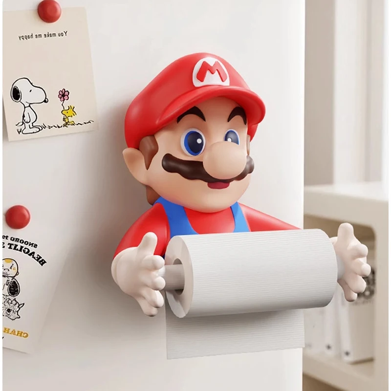 Kawaii Super Mario Resin Toilet Paper Holder No Drill Wall Mount Cartoon Bathroom Tissue Rack Home Decor Storage Ornament Gift