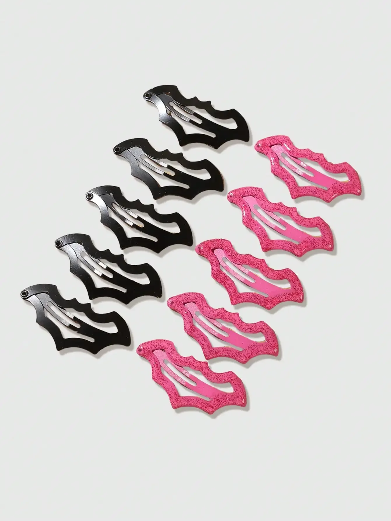 ROMWE Grunge Punk 10Pcs New Halloween Bat Glitter Hairpin Pink Black Contrasting Color Metal Girl Sweet Heart Cool Wind Edge Clip Party Photo Essential Hair Accessories