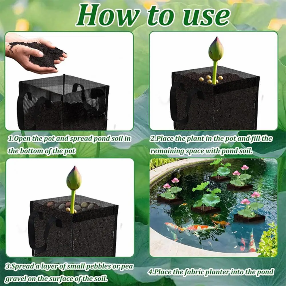 Water Lily Planter Mesh Pond Plant Basket with Handles Reusable Planter Pot Water Lily Lotus Growing Bag for Garden Bog Plants